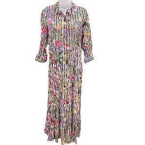 Philosophy Republic Clothing Dress Womens 8 Floral Stripe Button Front Maxi